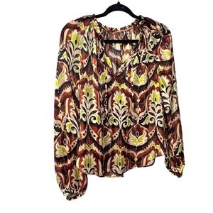 Womens Boho Paisley Print semi Sheer Long Sleeve Blouse Top whimsical